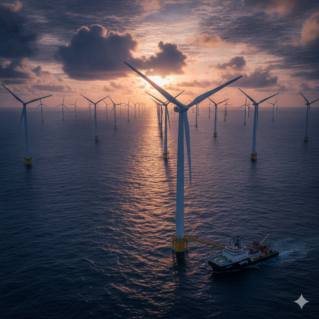  offshore wind masts serviced by small boat